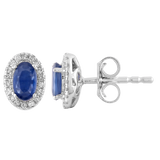 Sapphire Stud Earrings with 0.10ct Diamonds in 9K White Gold