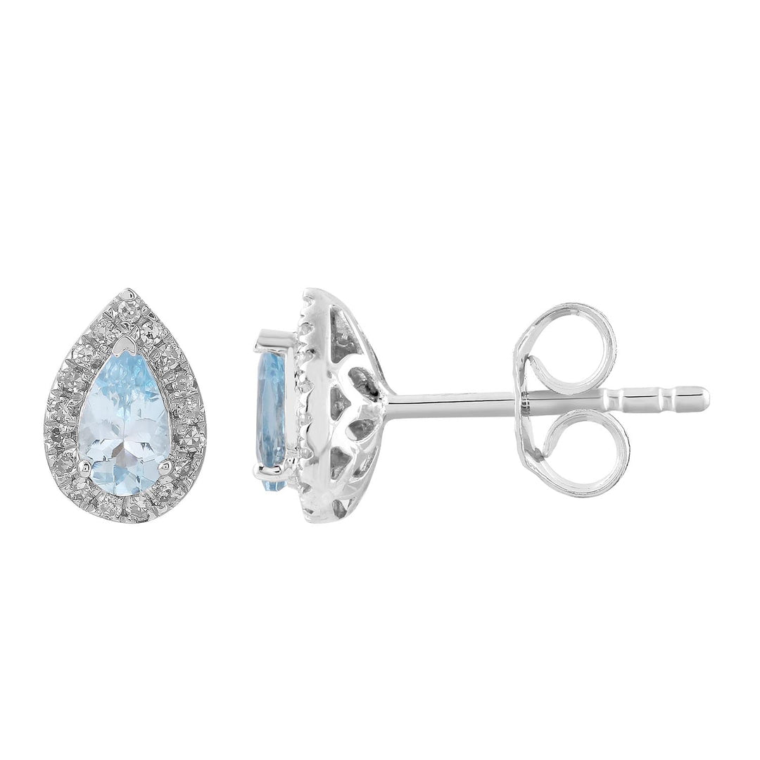 Aquamarine Stud Earrings with 0.10ct Diamonds in 9K White Gold