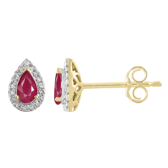 Diamond Ruby Earrings with 0.10ct Diamonds in 9K Yellow Gold - E-15558RB-010-Y