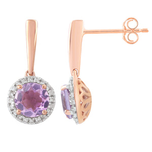 Diamond Pink Amethyst Earrings with 0.12ct Diamonds in 9K Rose Gold - E-16436PI-012-R