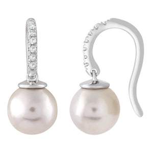 Diamond Pearl Earrings with 0.04ct Diamonds in 9K White Gold - E-16542-004-W