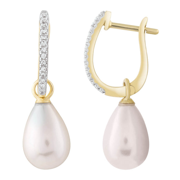 Diamond Pearl Earrings with 0.08ct Diamonds in 9K Yellow Gold - E-16545-008-Y
