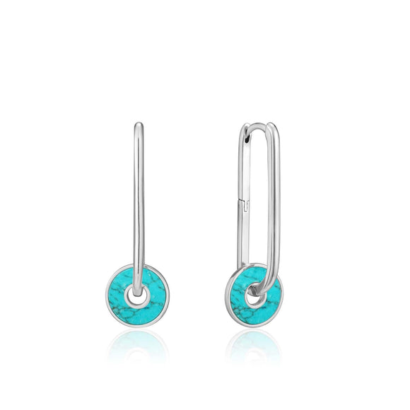 Ania Haie Turquoise Disc Hoop Earrings - Silver