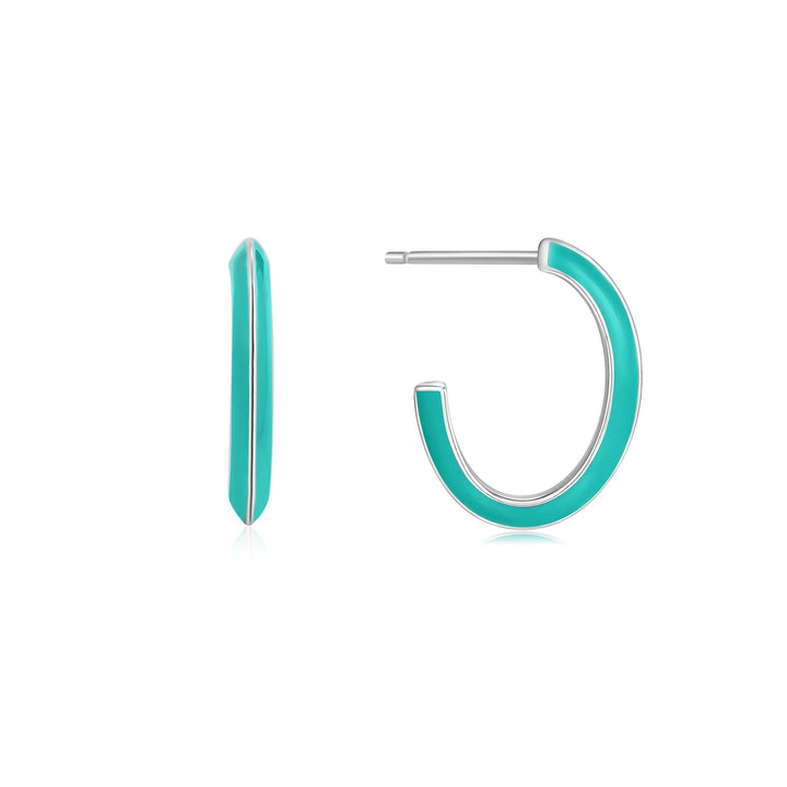 Ania Haie Teal Enamel Thick Silver Hoop Earrings