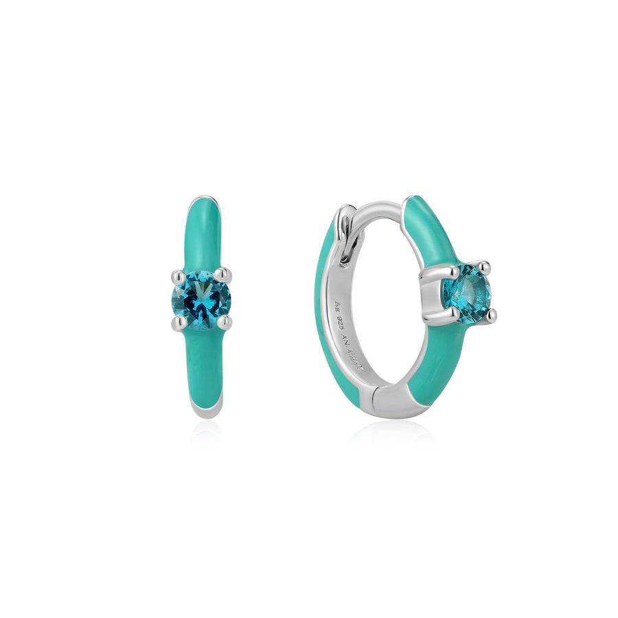 Ania Haie Teal Enamel Silver Huggie Hoop Earrings