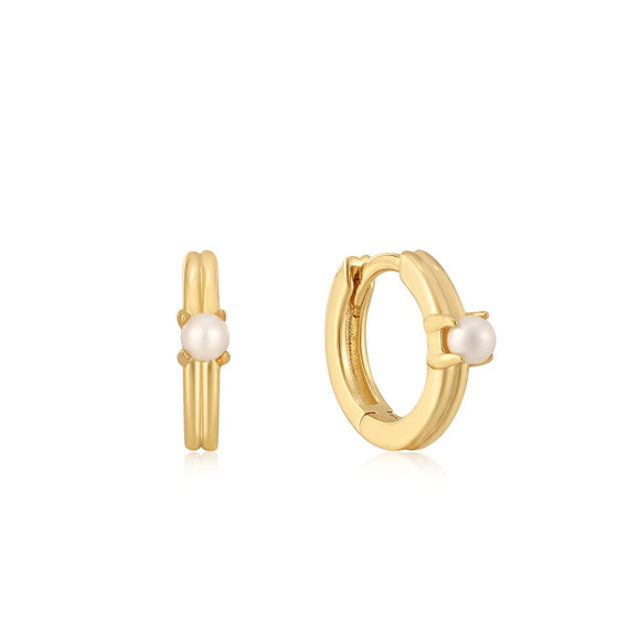 Ania Haie Gold Pearl Cabochon Huggie Hoop Earrings E043-03G
