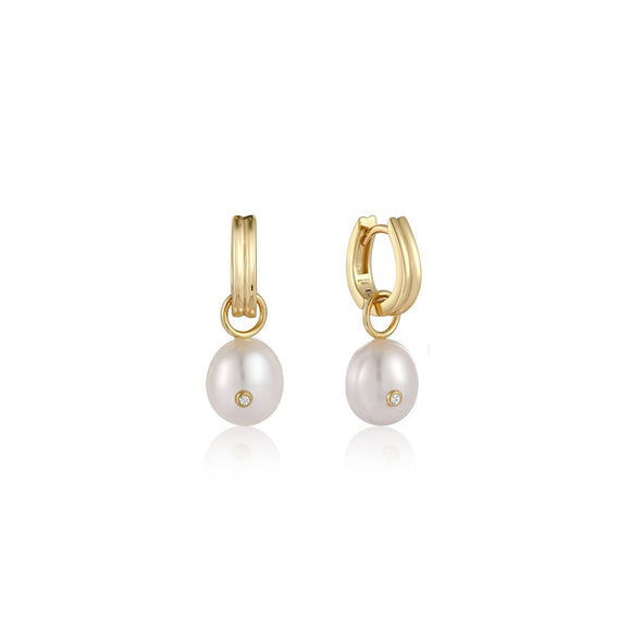Ania Haie Gold Pearl Drop Sparkle Huggie Hoop Earrings E043-04G