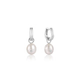 Ania Haie Silver Pearl Drop Sparkle Huggie Hoop Earrings E043-04H