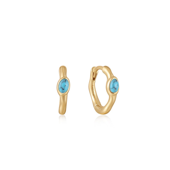 Ania Haie Gold Turquoise Wave Huggie Hoop Earrings E044-02G