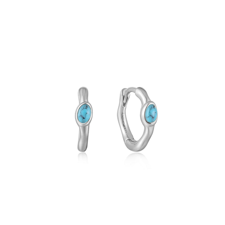 Ania Haie Silver Turquoise Wave Huggie Hoop Earrings E044-02H