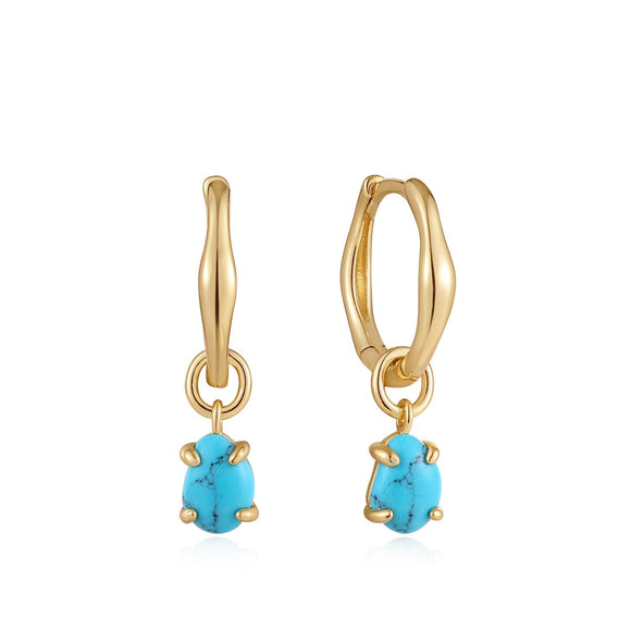 Ania Haie Gold Turquoise Drop Wave Huggie Hoop Earrings E044-05G