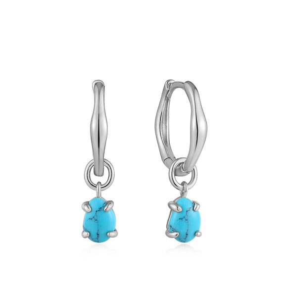 Ania Haie Silver Turquoise Drop Wave Huggie Hoop Earrings E044-05H