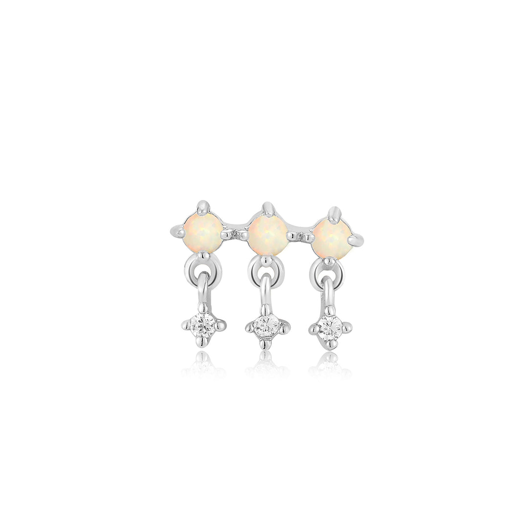 Silver Kyoto Opal Drop Sparkle Barbell Single Earring E047-04H