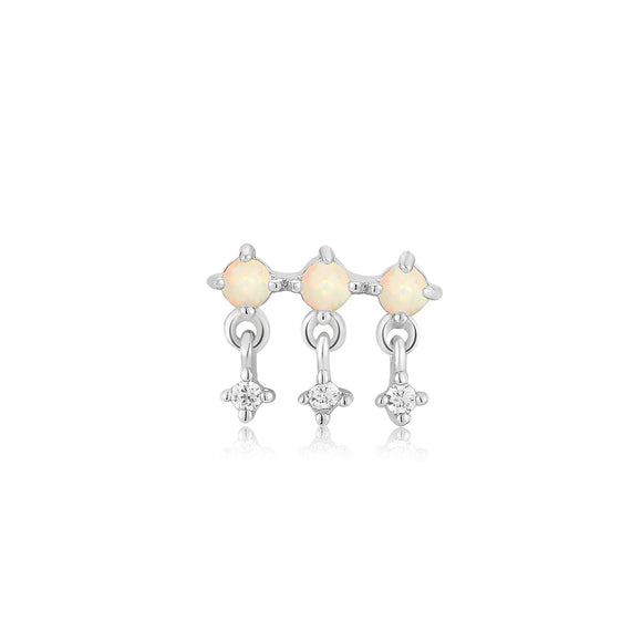 Silver Kyoto Opal Drop Sparkle Barbell Single Earring E047-04H