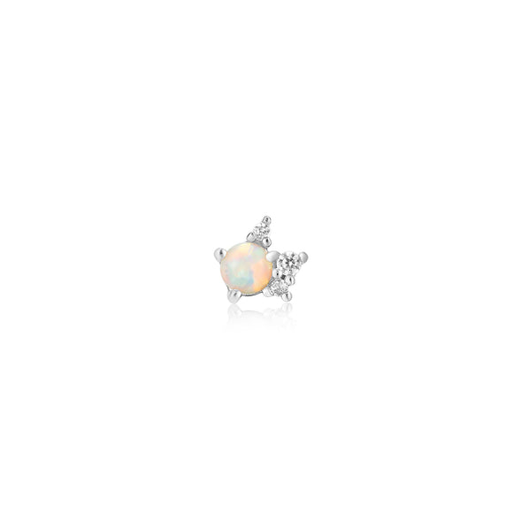 Silver Kyoto Opal Sparkle Crown Barbell Single Earring E047-05H