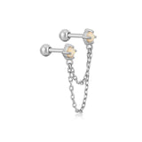 Silver Kyoto Opal Drop Chain Barbell Single Earring E047-06H