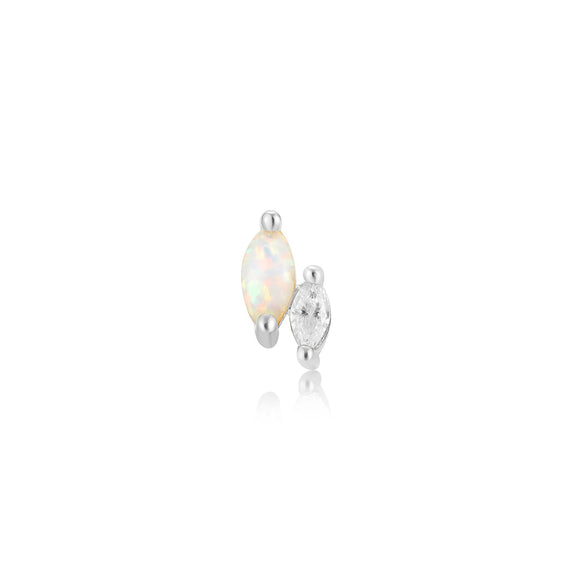 Silver Kyoto Opal and Sparkle Marquise Barbell Single Earring E047-07H