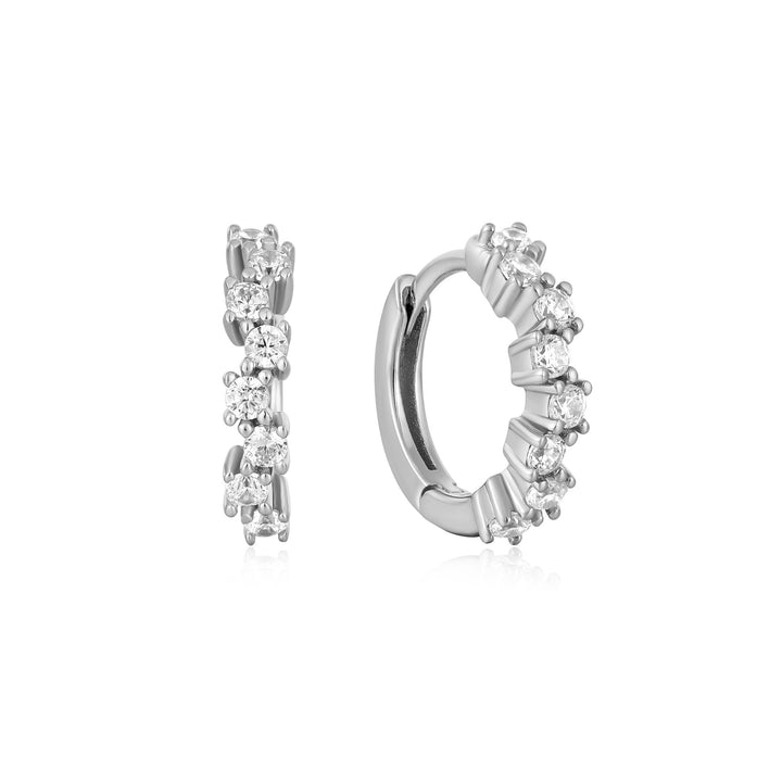 Silver Sparkle Cluster Huggie Hoop Earrings E047-09H