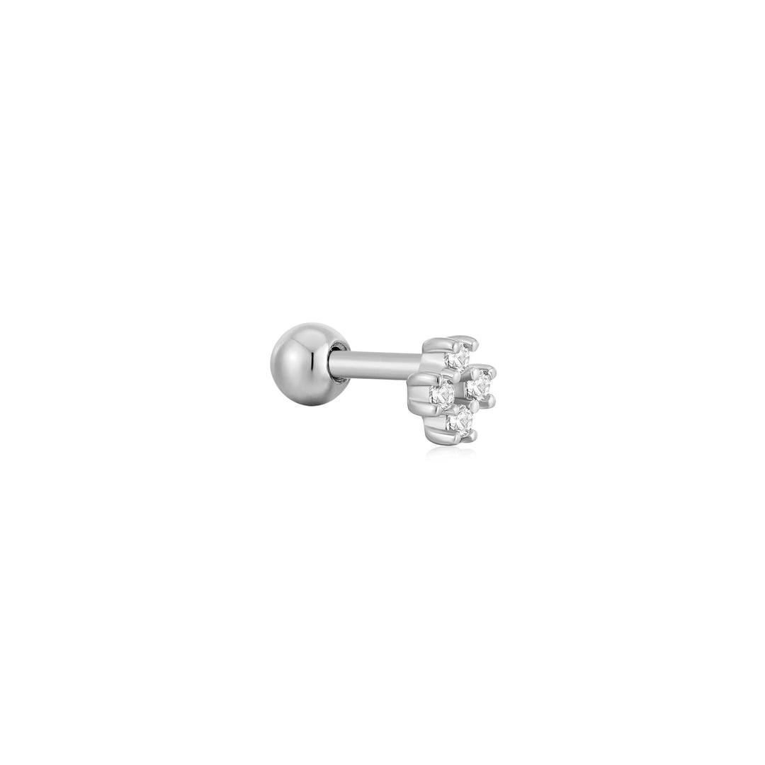 Silver Sparkle Cross Barbell Single Earring E047-13H