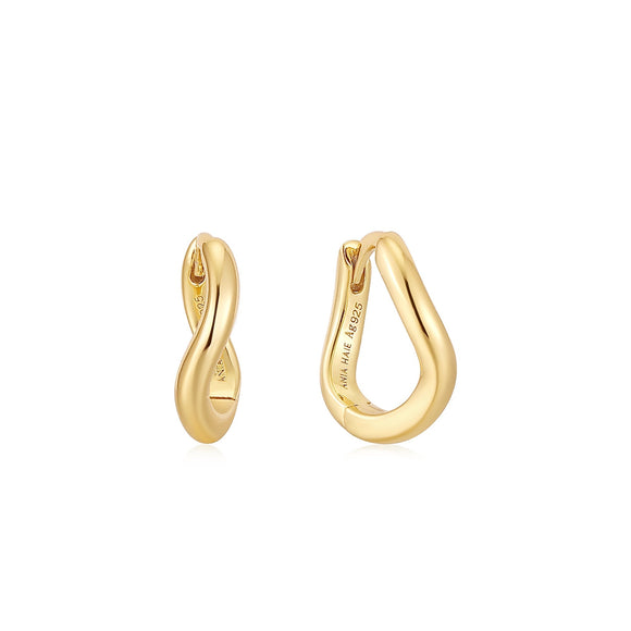 Ania Haie Gold Twist Huggie Hoop Earrings E048-03G
