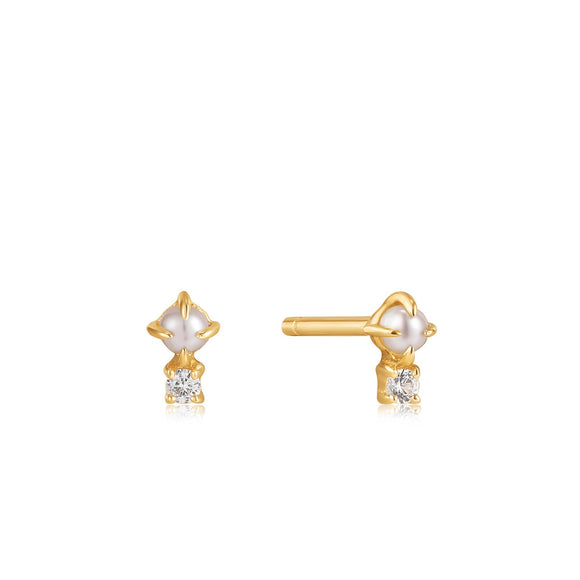 Ania Haie 14kt Gold Pearl and White Sapphire Stud Earrings EAU003-02YG