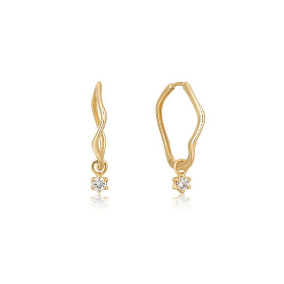 Ania Haie 14kt Gold White Sapphire Drop Mini Wave Hoop Earrings EAU006-04YG