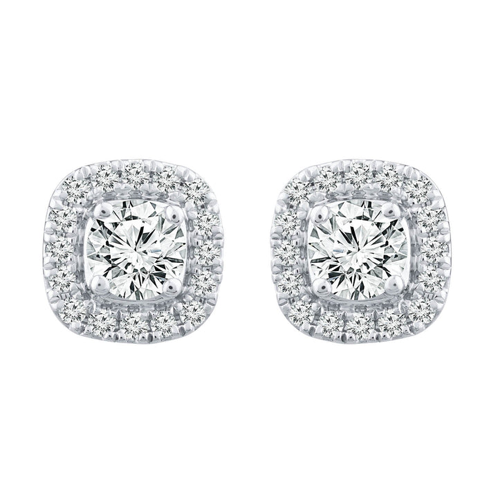 Halo Stud Earrings with 0.50ct Diamonds in 9K White Gold - EF-5970-W