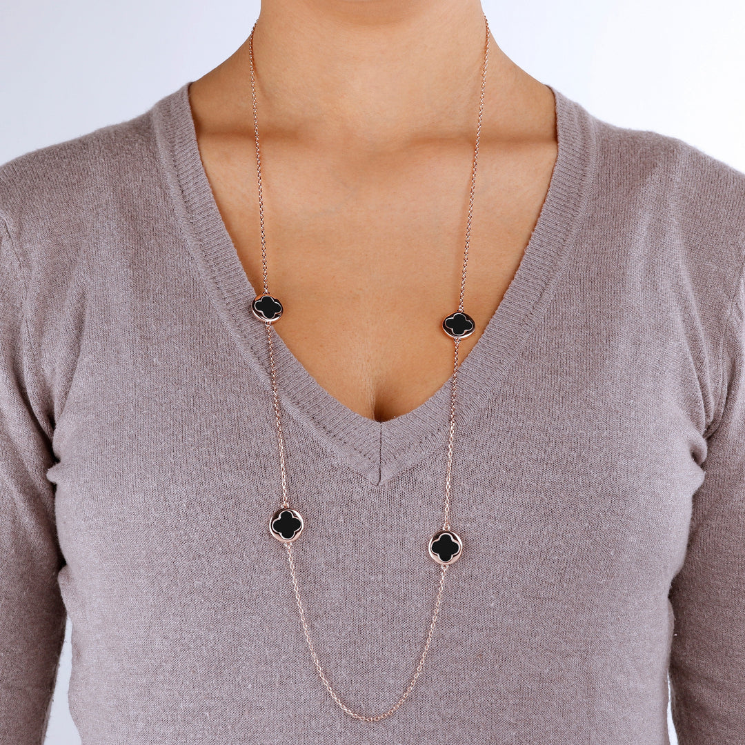 Bronzallure Small Four-Leaf Clover Long Necklace| The Jewellery Boutique