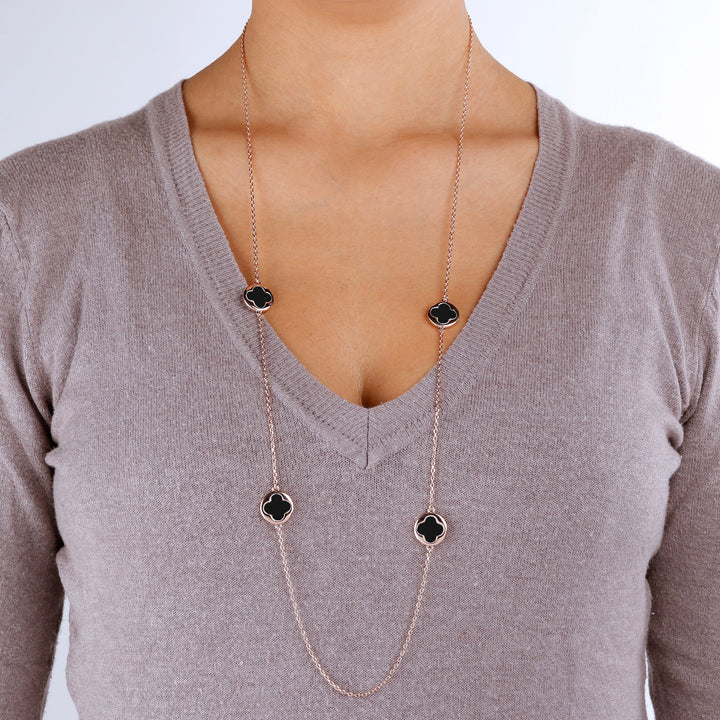 Bronzallure Small Four-Leaf Clover Long Necklace| The Jewellery Boutique