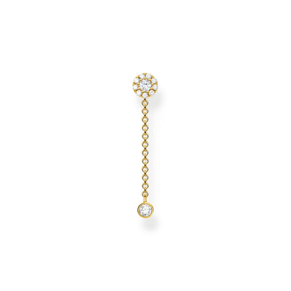 Single ear stud with pendant stone long gold