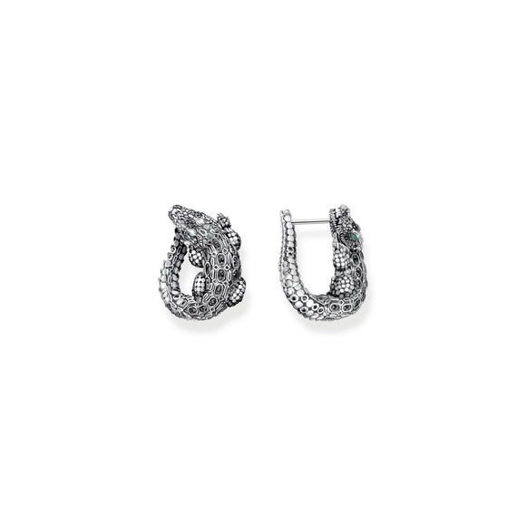 THOMAS SABO Hoop Earrings Crocodile with Stones Silver Blackened TH2262