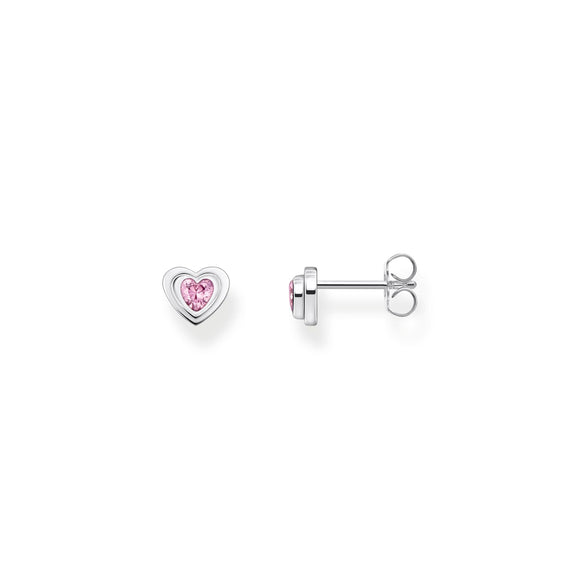 THOMAS SABO Silver Ear Studs in Heart-Shape with Pink Zirconia TH2271