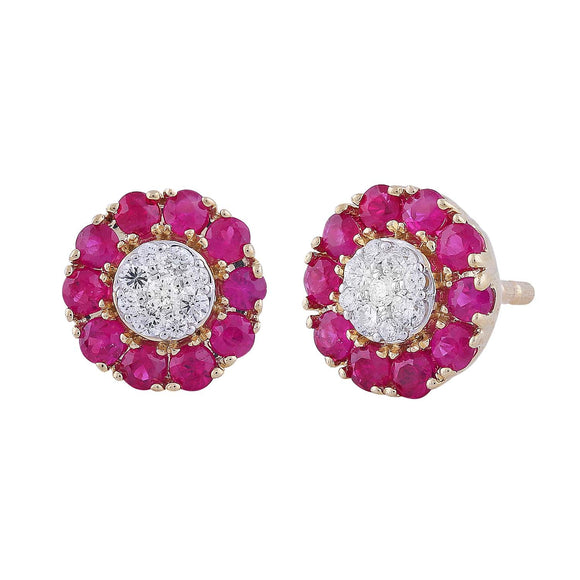 Ruby Earrings with 0.10ct Diamonds in 9K Yellow Gold