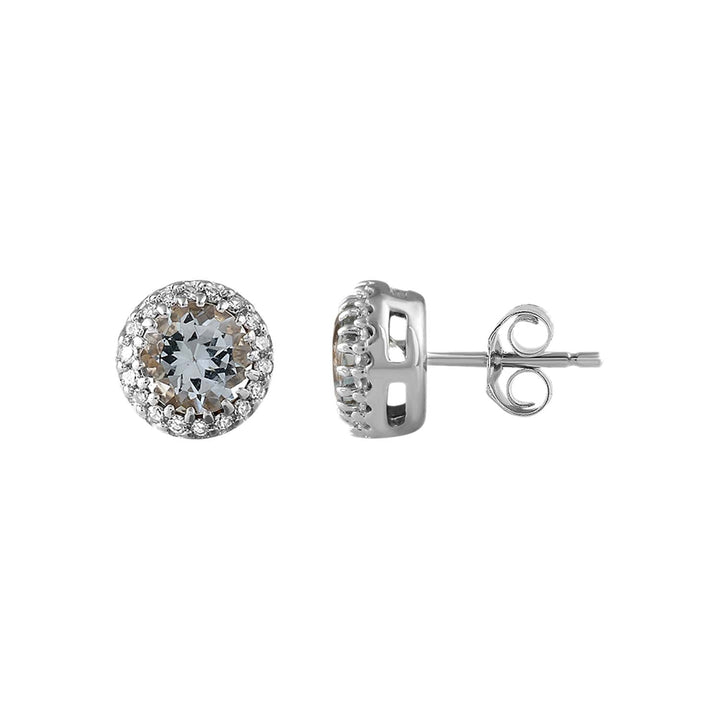 Aquamarine Stud Earrings with 0.05ct Diamond in 9K White Gold