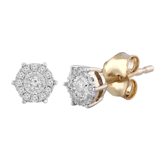Cluster Stud Earrings with 0.10ct Diamond in 9K Yellow Gold