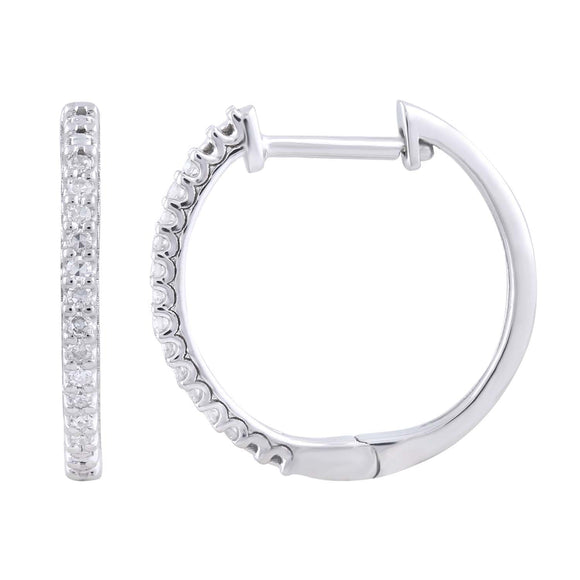 Hoop Earrings with 0.10ct Diamond in 9K White Gold