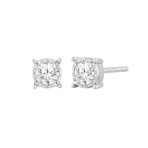 Stud Earrings with 0.10ct Diamond in 9K White Gold