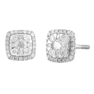 Diamond Cluster Stud Earrings with 0.33ct Diamonds in 18K White Gold - IGE-14530-033-18W