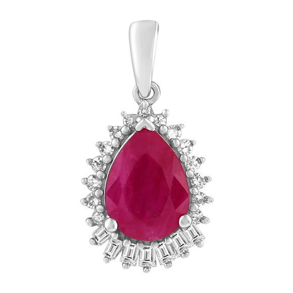 Ruby Pendant with 0.08ct Diamonds in 9K White Gold