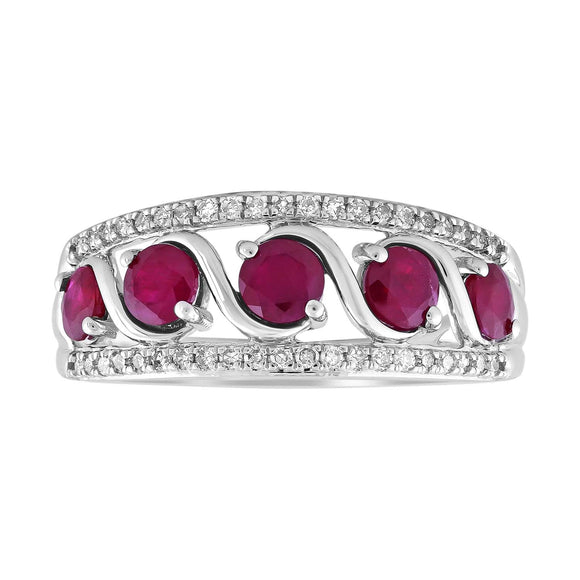 Ruby Ring with 0.15ct Diamond in 9K White Gold