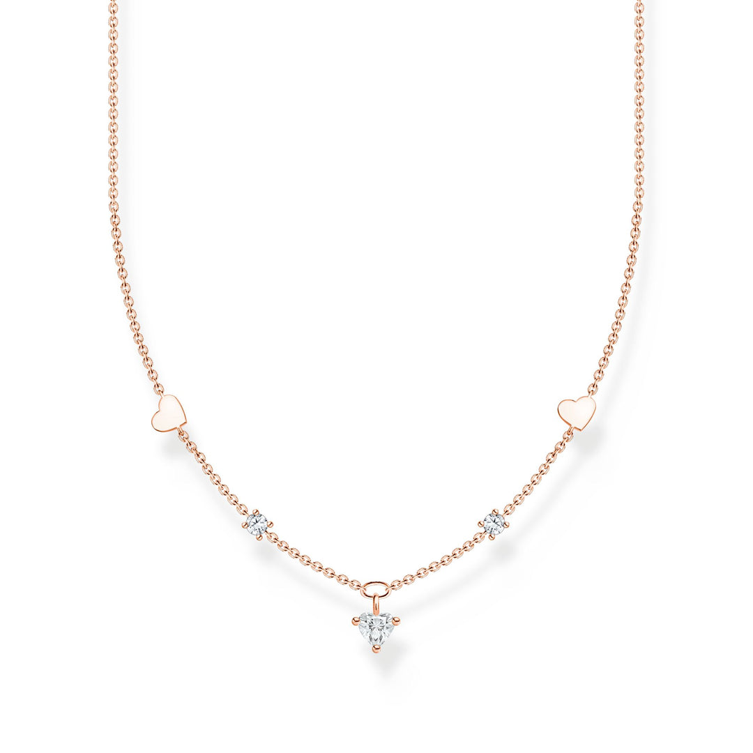 Necklace with hearts and white stones rose gold