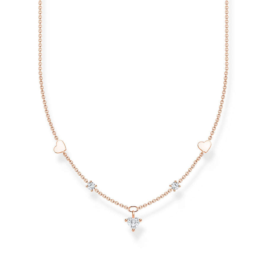 Necklace with hearts and white stones rose gold