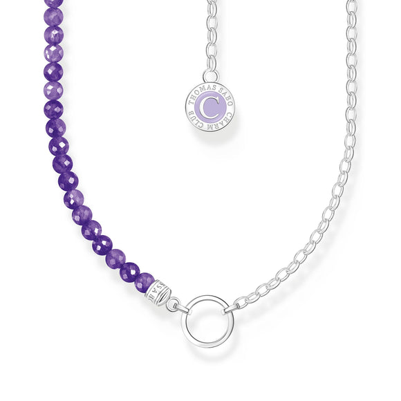 THOMAS SABO Silver Member Charm Necklace with Violet Imitation Amethyst Beads TKE2190AM