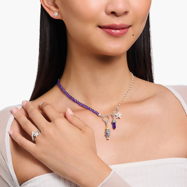 THOMAS SABO Silver Member Charm Necklace with Violet Imitation Amethyst Beads TKE2190AM