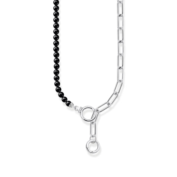THOMAS SABO Silver Necklace with Onyx Beads, White Zirconia and Ring Clasps TKE2193BL