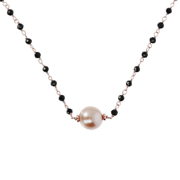 Bronzallure Black Spinel And Rose Pearl Necklace