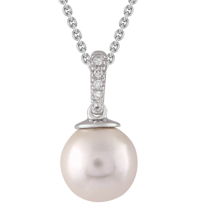 Diamond Pearl Necklace with 0.01ct Diamonds in 9K White Gold - N-20564-001-W