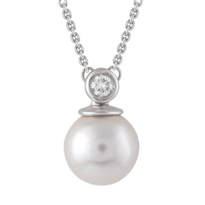 Diamond Pearl Necklace with 0.03ct Diamonds in 9K White Gold - N-20565-003-W