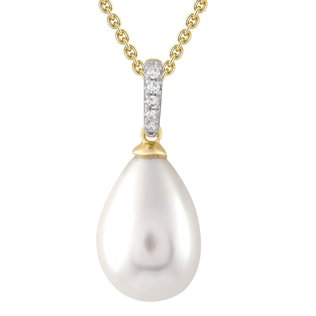 Diamond Pearl Necklace with 0.02ct Diamonds in 9K Yellow Gold - N-20566-002-Y