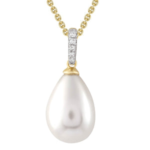 Diamond Pearl Necklace with 0.02ct Diamonds in 9K Yellow Gold - N-20566-002-Y